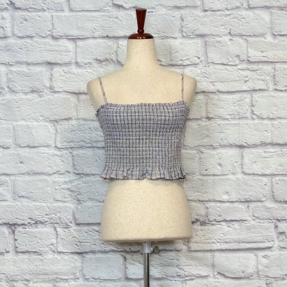 BCBGeneration Plaid Smocked Cropped Tank Top